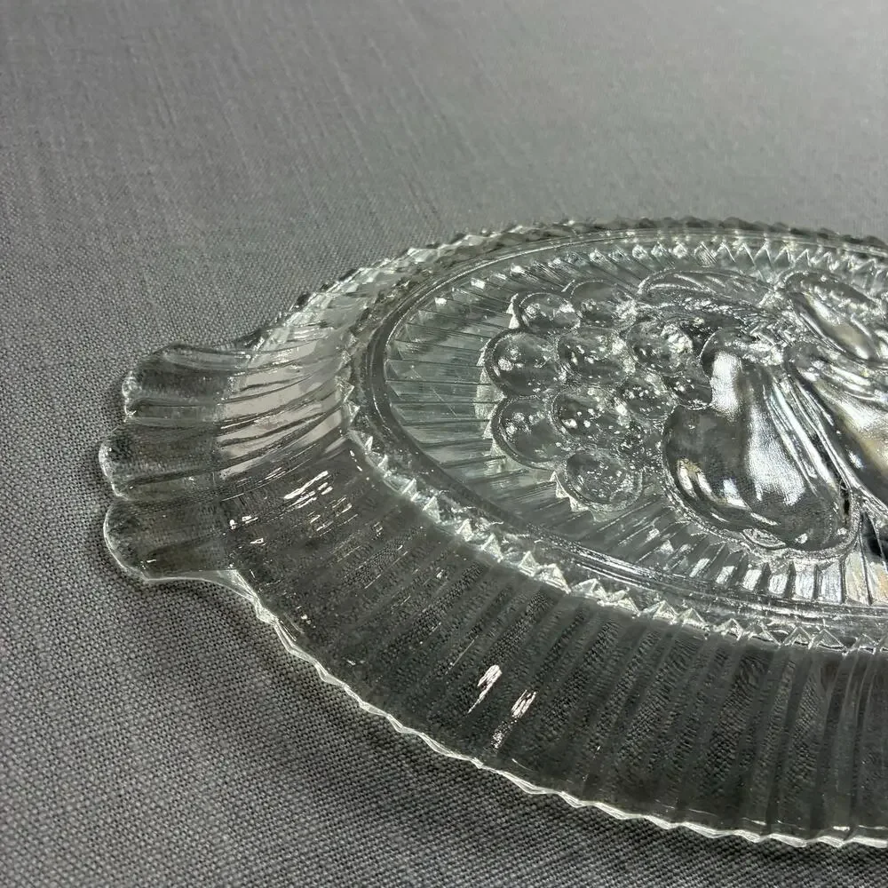 Vintage Clear Pressed Glass Relish Tray Fruit Pattern Oval Serving Dish 9.5 Inch